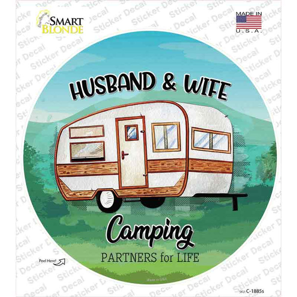 Husband & Wife Camping Novelty Circle Sticker Decal