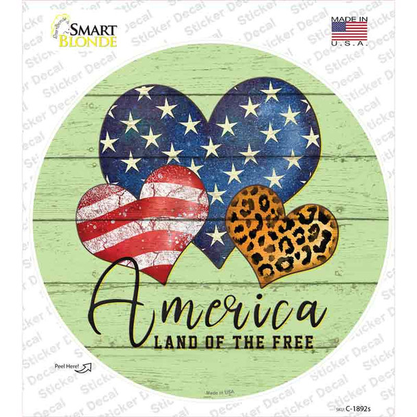 America Land Of The Free Hearts Novelty Circle Sticker Decal