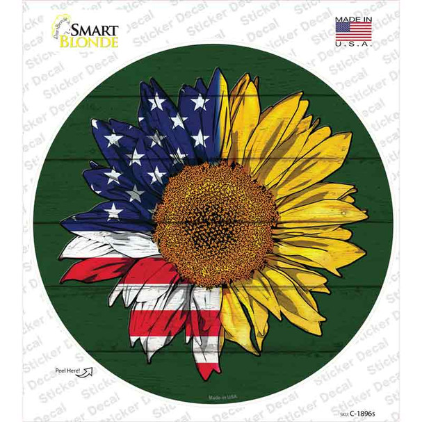 Sunflower Half American Flag Novelty Circle Sticker Decal