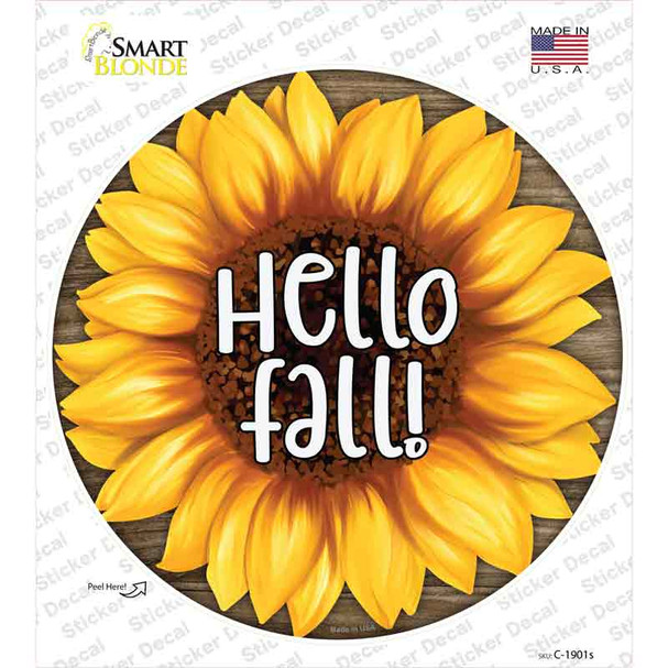 Hello Fall Sunflower Novelty Circle Sticker Decal