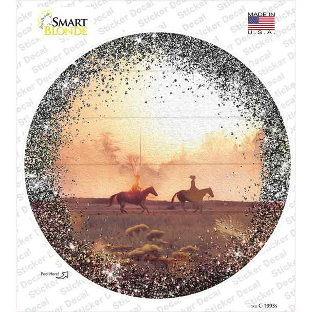 Two Horse Riders in Sunset Novelty Circle Sticker Decal