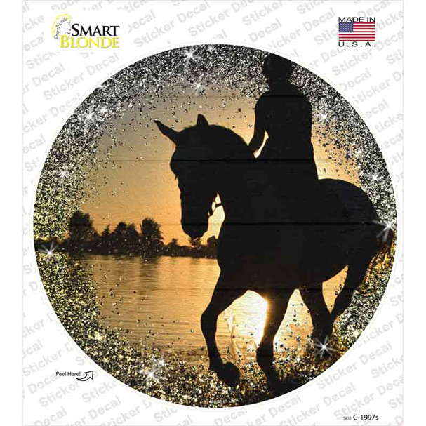 Horse Rider Silhouette Sunset Novelty Circle Sticker Decal