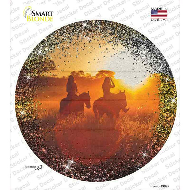 Two Horse Riders Sun Glare Novelty Circle Sticker Decal