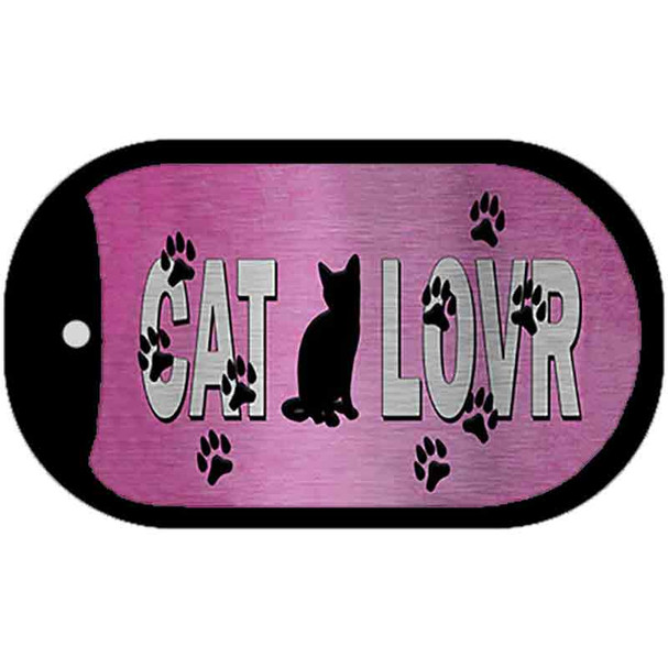 Cat Lover Pink Brushed Chrome Novelty Metal Dog Tag Necklace