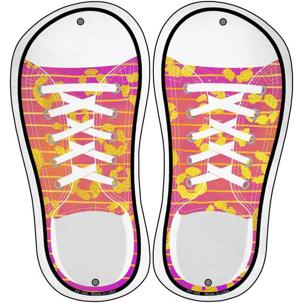 Purple|Pink Striped Pattern Novelty Metal Shoe Outlines (Set of 2)