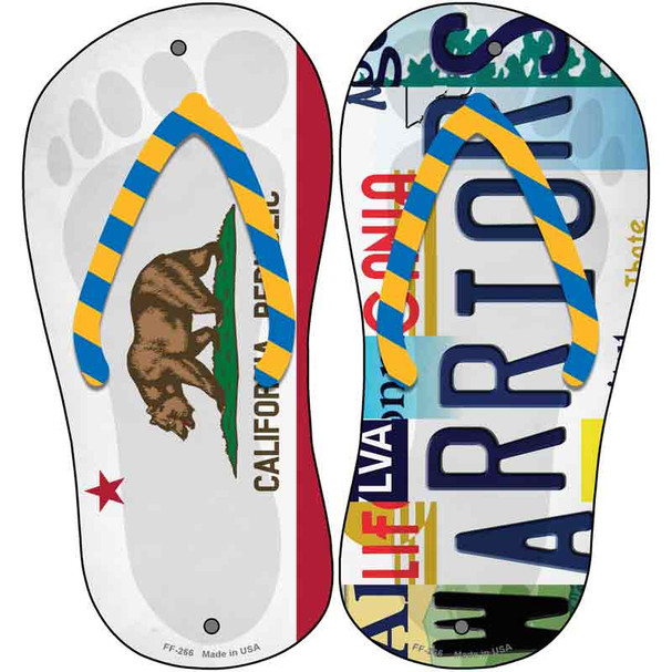 CA Flag|Warriors Strip Art Novelty Metal Flip Flops (Set of 2)