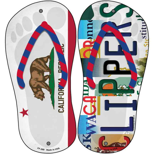 CA Flag|Clippers Strip Art Novelty Metal Flip Flops (Set of 2)