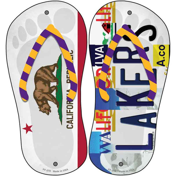 CA Flag|Lakers Strip Art Novelty Metal Flip Flops (Set of 2)