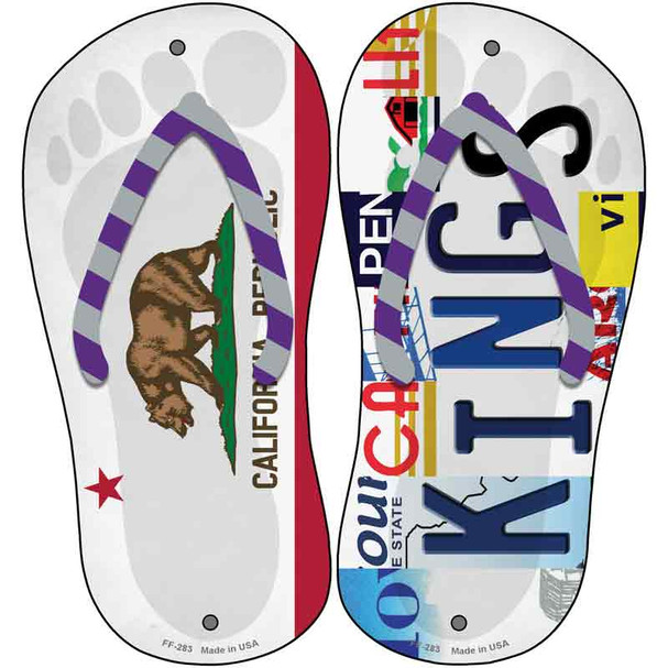 CA Flag|Kings Strip Art Basketball Novelty Metal Flip Flops (Set of 2)