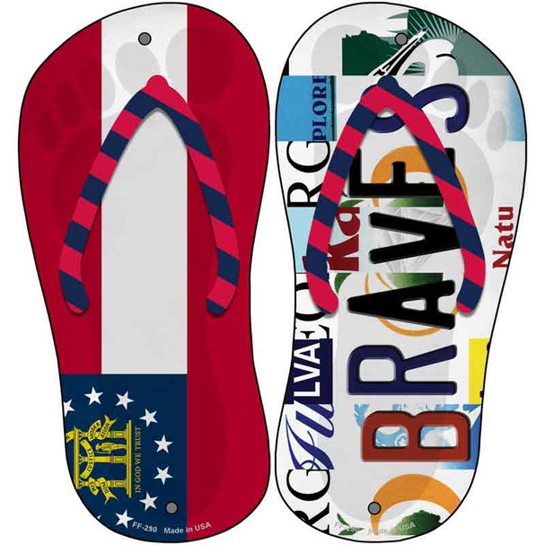 GA Flag|Braves Strip Art Novelty Metal Flip Flops (Set of 2)