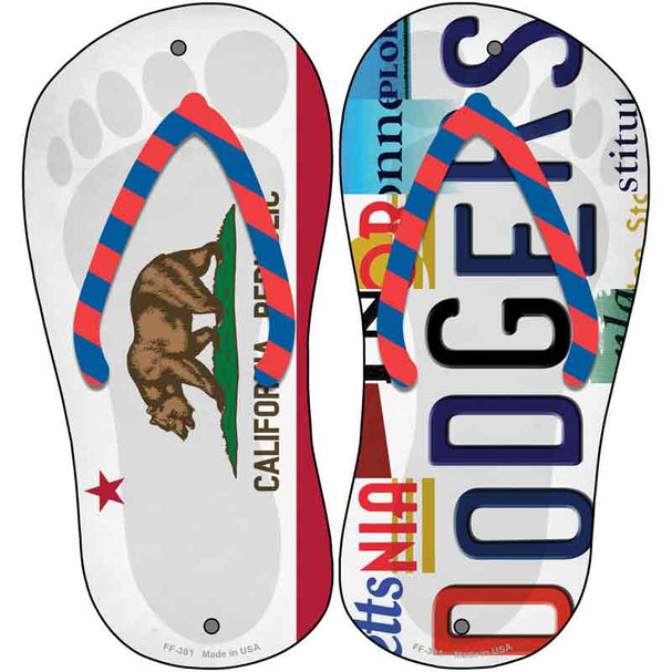 CA Flag|Dodgers Strip Art Novelty Metal Flip Flops (Set of 2)