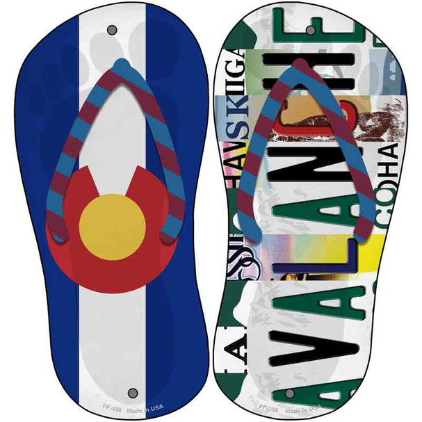 CO Flag|Avalanche Strip Art Novelty Metal Flip Flops (Set of 2)