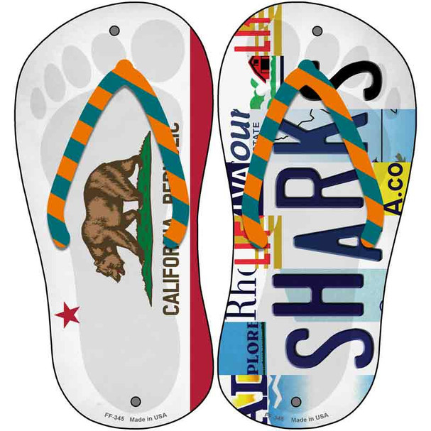 CA Flag|Sharks Strip Art Novelty Metal Flip Flops (Set of 2)