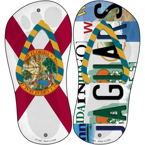 FL Flag|Jaguars Strip Art Novelty Metal Flip Flops (Set of 2)