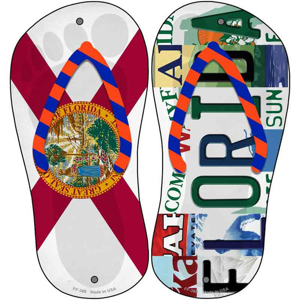 FL Flag|Florida Strip Art Novelty Metal Flip Flops (Set of 2)