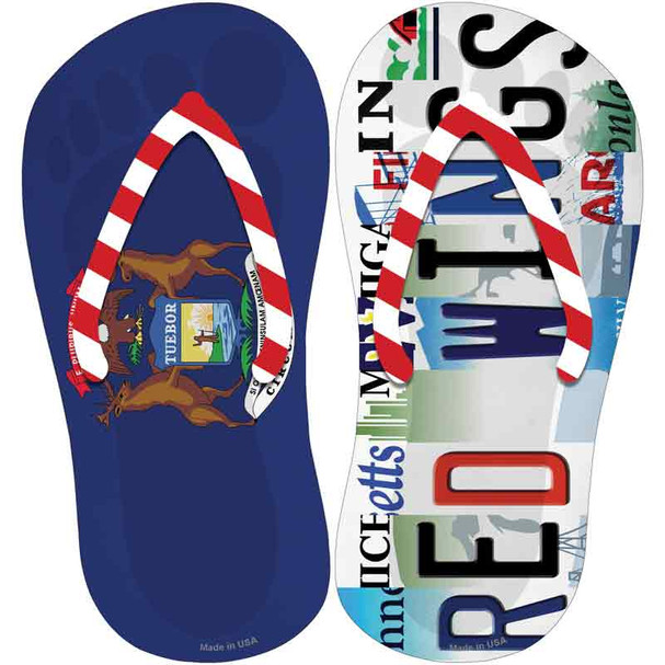 MI Flag|Red Wings Strip Art Novelty Flip Flops Sticker Decal