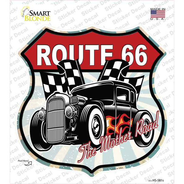 Black Hot Rod Flame Route 66 Novelty Highway Shield Sticker Decal