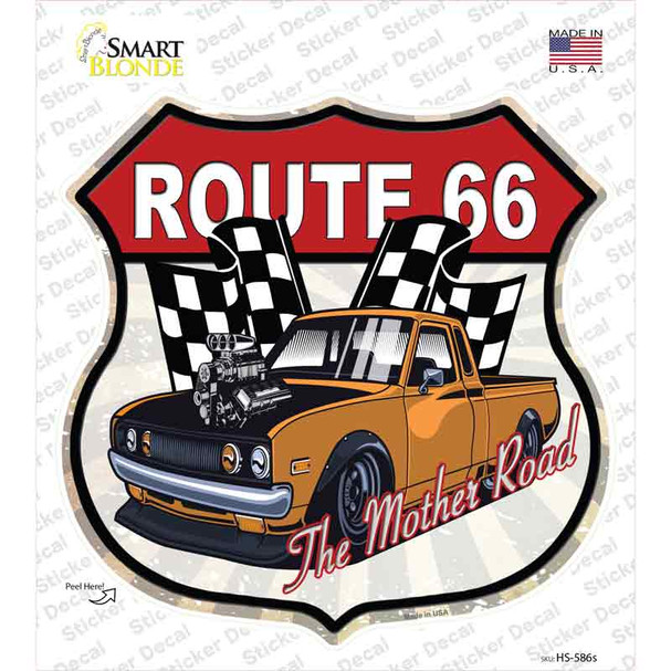 Orange Hot Rod Route 66 Novelty Highway Shield Sticker Decal