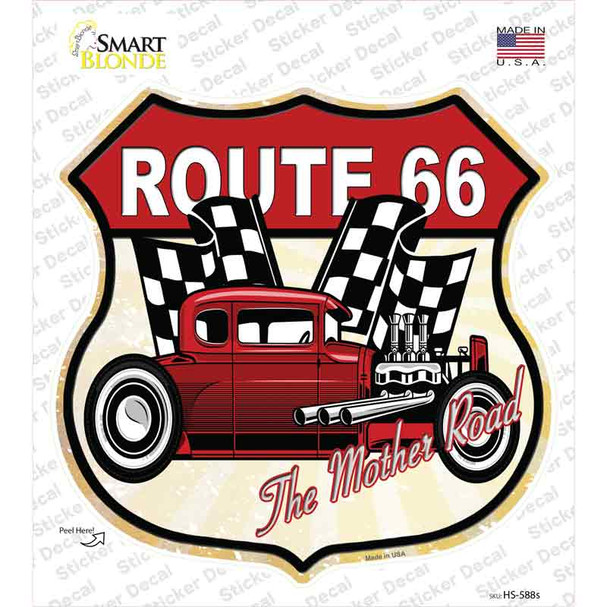 Red Hot Rod Side Route 66 Novelty Highway Shield Sticker Decal