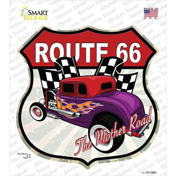 Purple Hot Rod Flame Route 66 Novelty Highway Shield Sticker Decal