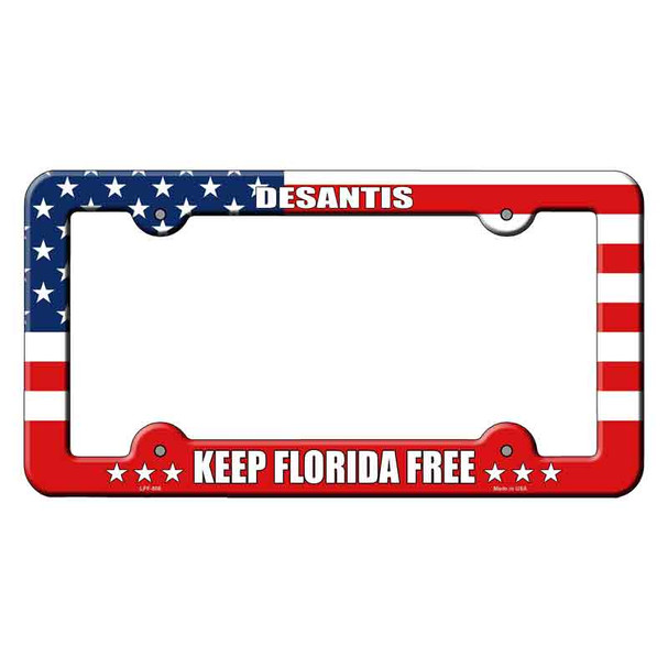Desantis Keep Florida Free American Flag Novelty Metal License Plate Frame