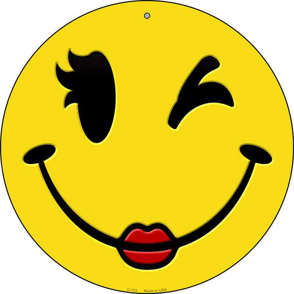 Girl Wink Smile Novelty Metal Circular Sign C-731