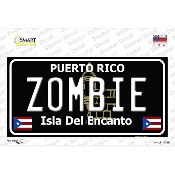 Zombie Puerto Rico Black Novelty Sticker Decal