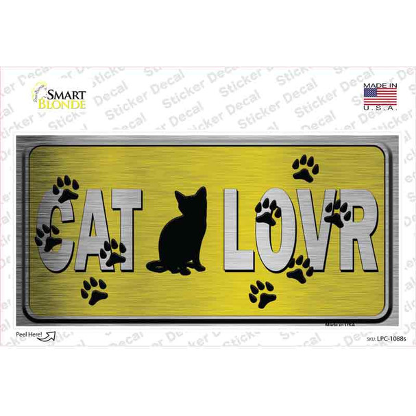 Cat Lover Yellow Brushed Chrome Novelty Sticker Decal