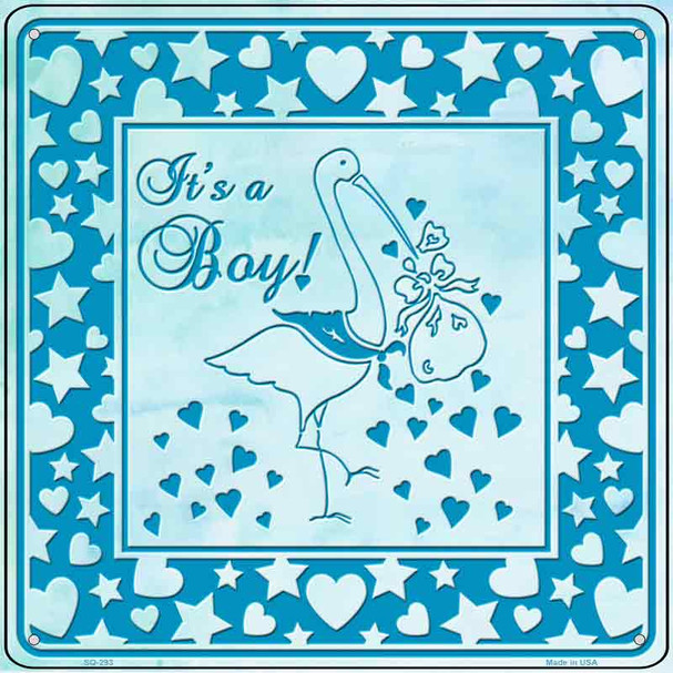 Its A Boy With Stork Novelty Metal Square Sign