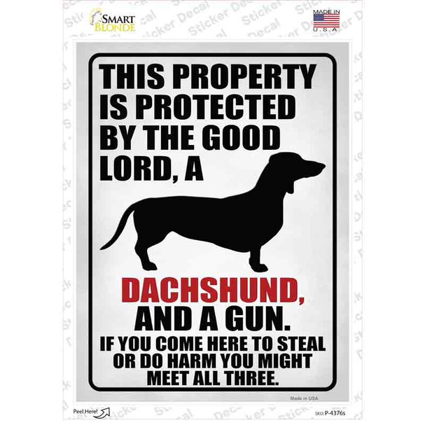 Protected By Good Lord Dachshund Gun Novelty Rectangle Sticker Decal