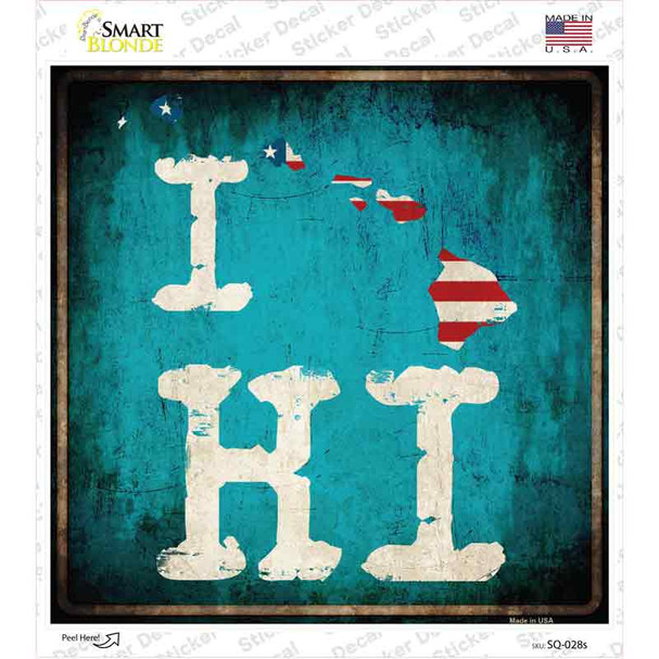 I Love Hawaii Novelty Square Sticker Decal