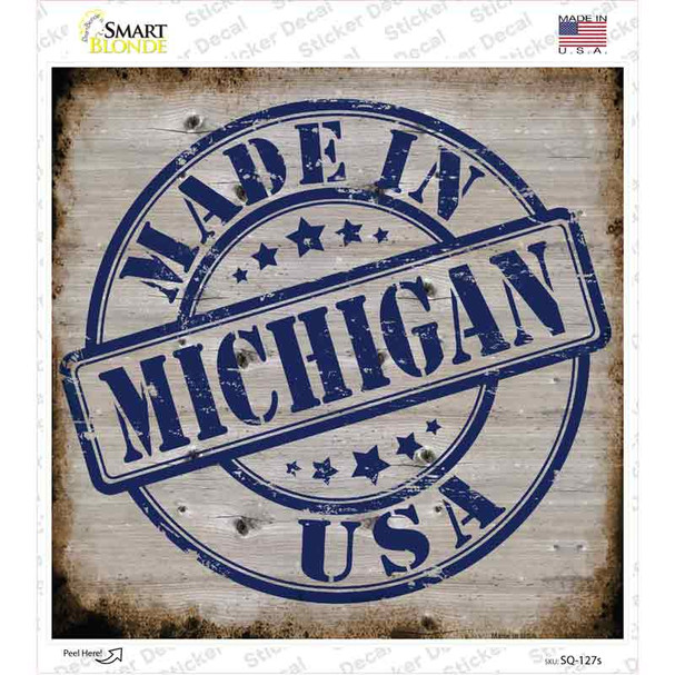 Michigan Stamp On Wood Novelty Square Sticker Decal