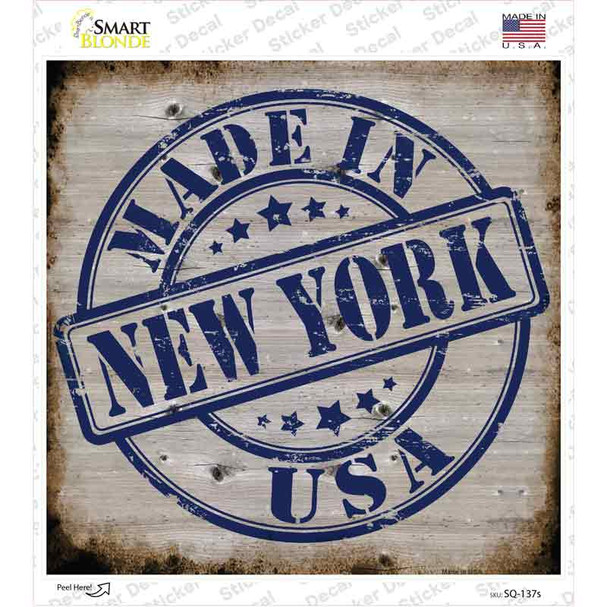 New York Stamp On Wood Novelty Square Sticker Decal