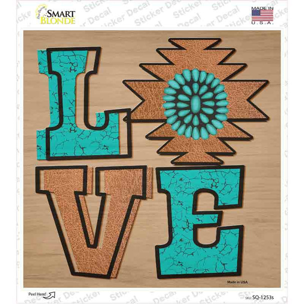 Love Turquoise Novelty Square Sticker Decal