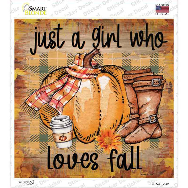 Loves Fall Novelty Square Sticker Decal