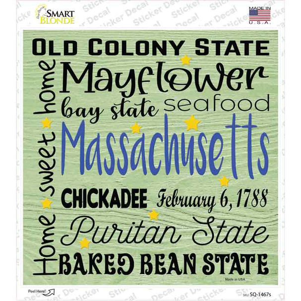 Massachusetts Motto Novelty Square Sticker Decal