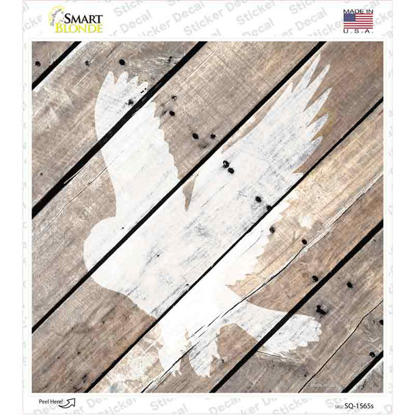 Owl Silhouette Wood Plank Novelty Square Sticker Decal