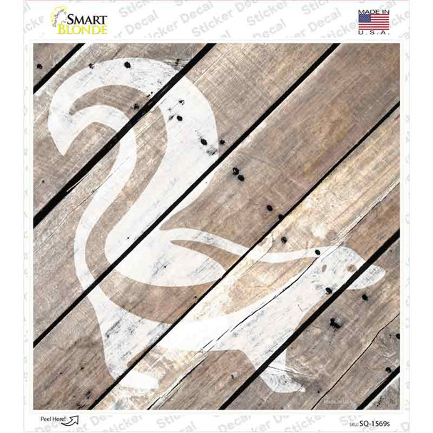 Skunk Silhouette Wood Plank Novelty Square Sticker Decal