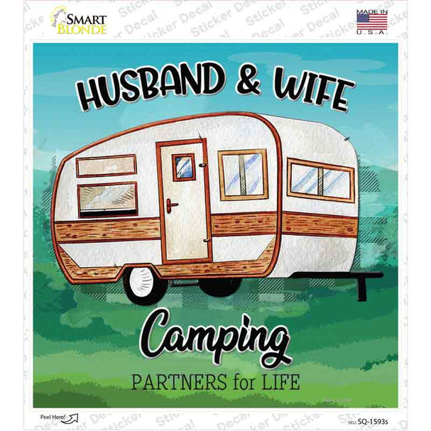 Husband & Wife Camping Novelty Square Sticker Decal