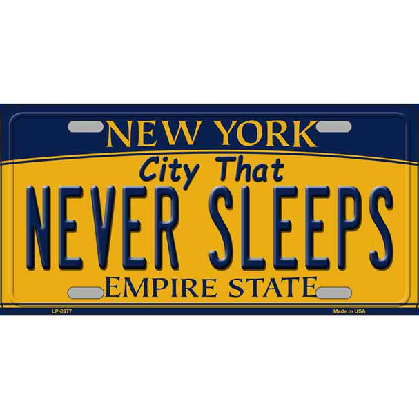 Never Sleeps New York Metal Novelty License Plate