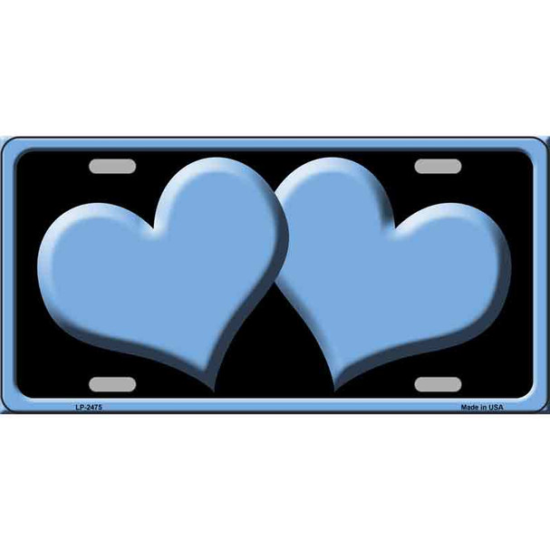 Solid Light Blue Centered Hearts Black Novelty License Plate