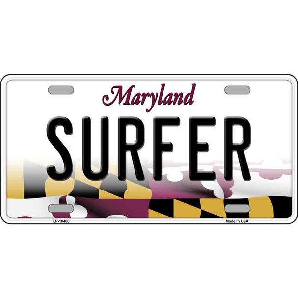 Surfer Maryland Metal Novelty License Plate