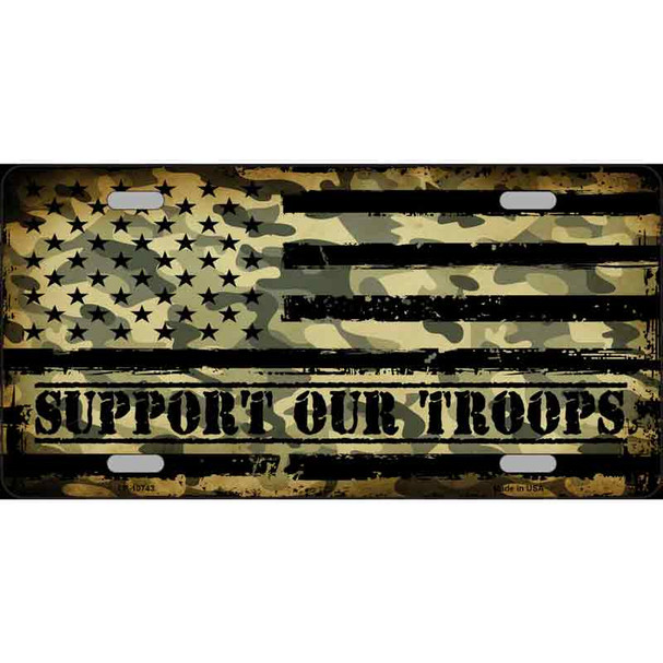 Camo American Flag Support Troops Novelty Metal License Plate