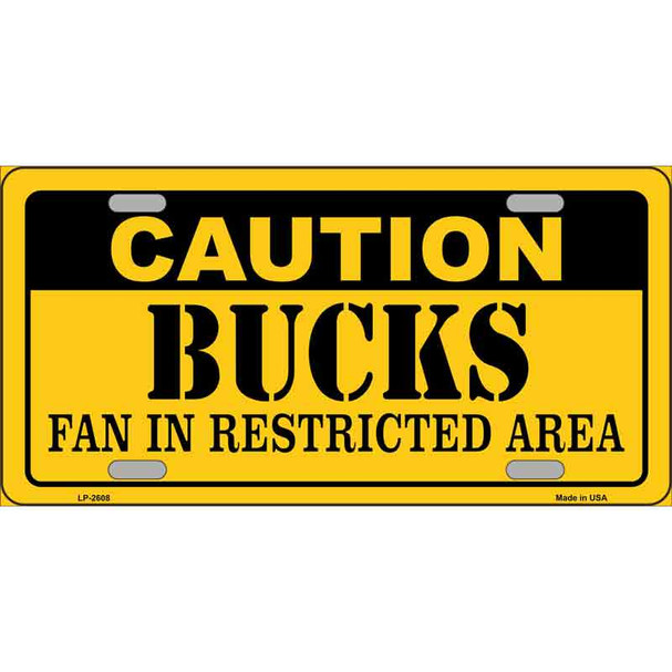 Caution Bucks Fan Metal Novelty License Plate