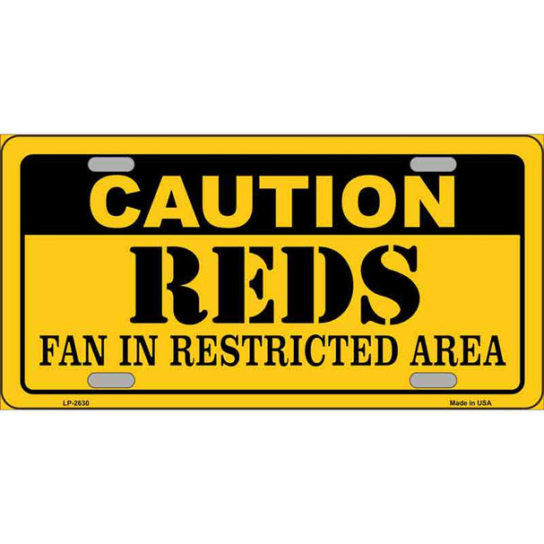 Caution Reds Fan Metal Novelty License Plate