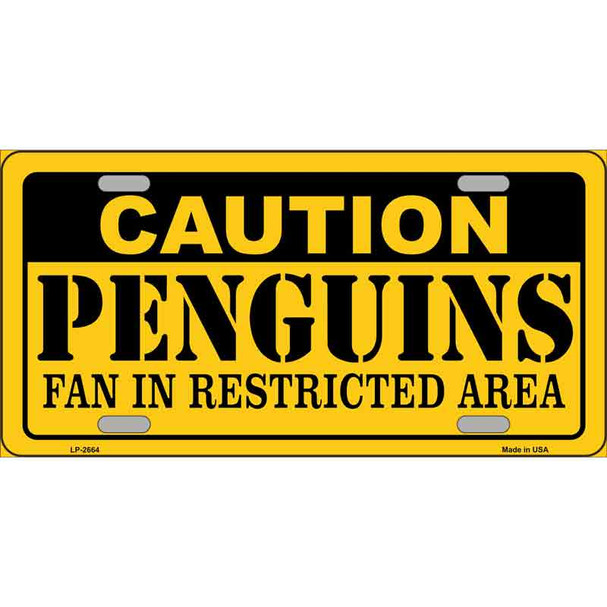 Caution Penguins Metal Novelty License Plate