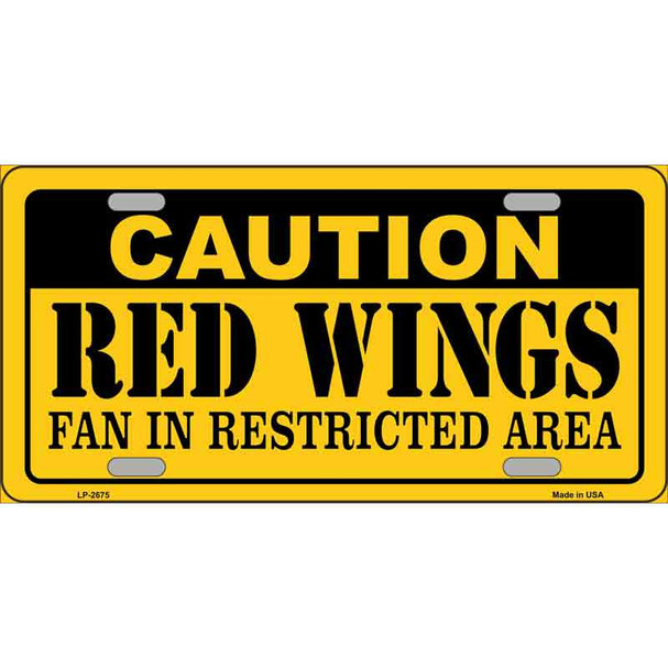 Caution Red Wings Metal Novelty License Plate