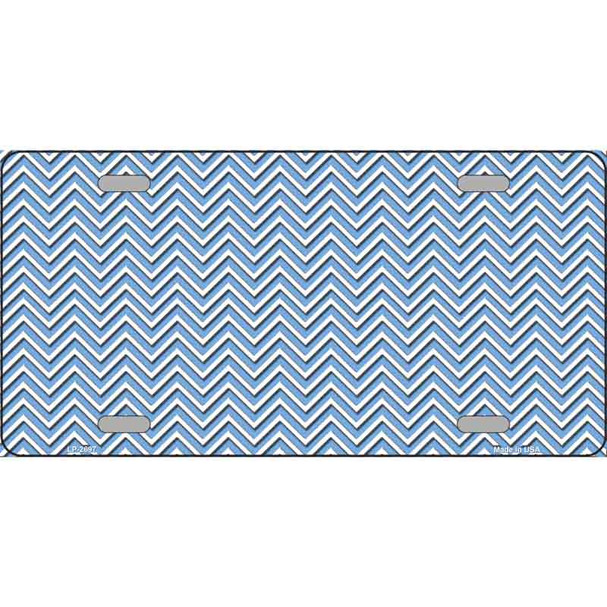 Light Blue White Chevron Metal Novelty License Plate