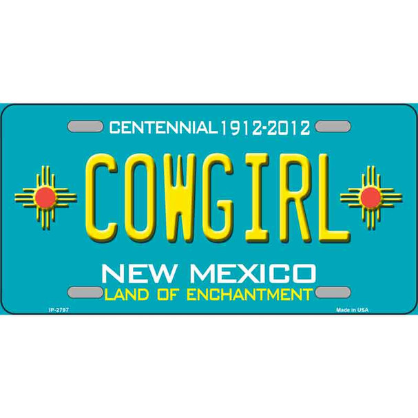 Cowgirl New Mexico Teal Novelty Metal License Plate