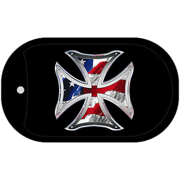 Maltese Cross American Flag Metal Novelty Dog Tag Necklace DT-2333